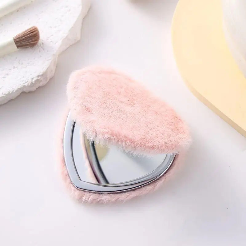 YOVIP Plush Folding Double-Sided Compact Makeup Mirror Compact Makeup Mirror SWANS pink A1