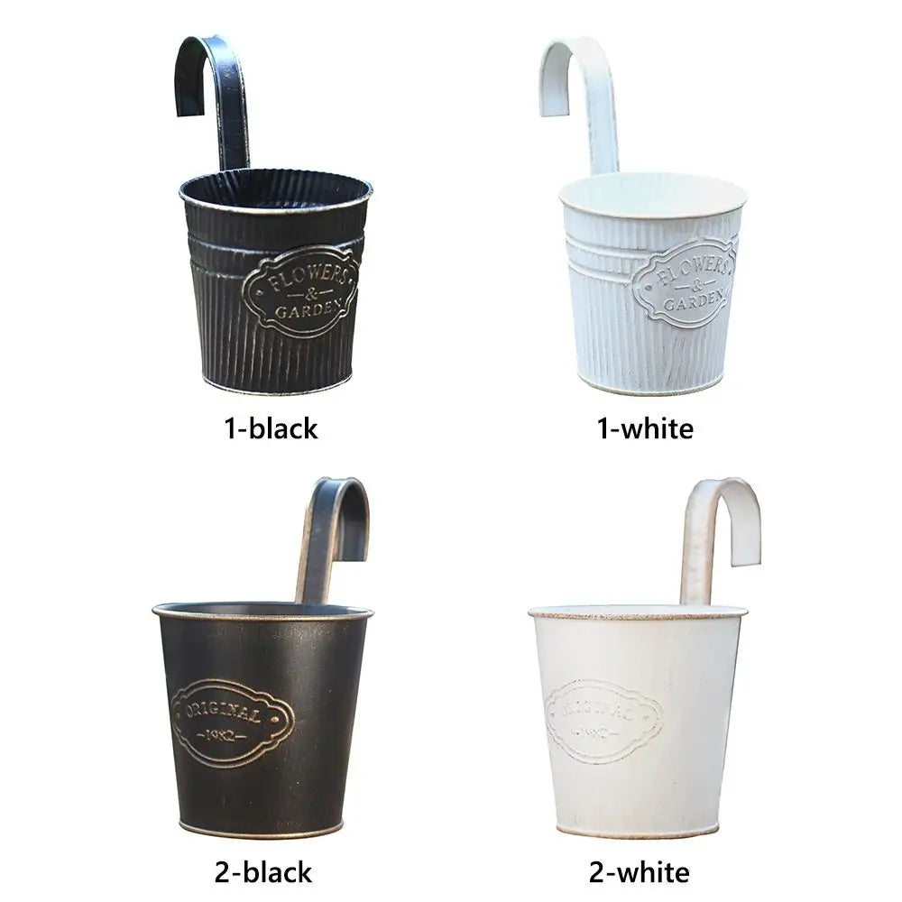 Wall Mounted Iron Hanging Planter – Black & White Flower Pot Hanging Wall Planter SWANS