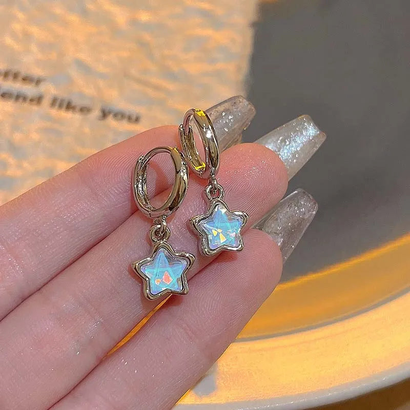 Pink Moonstone Crystal Star Hoop Earrings for Women & Girls Crystal Hoop Earrings SWANS Blue-01