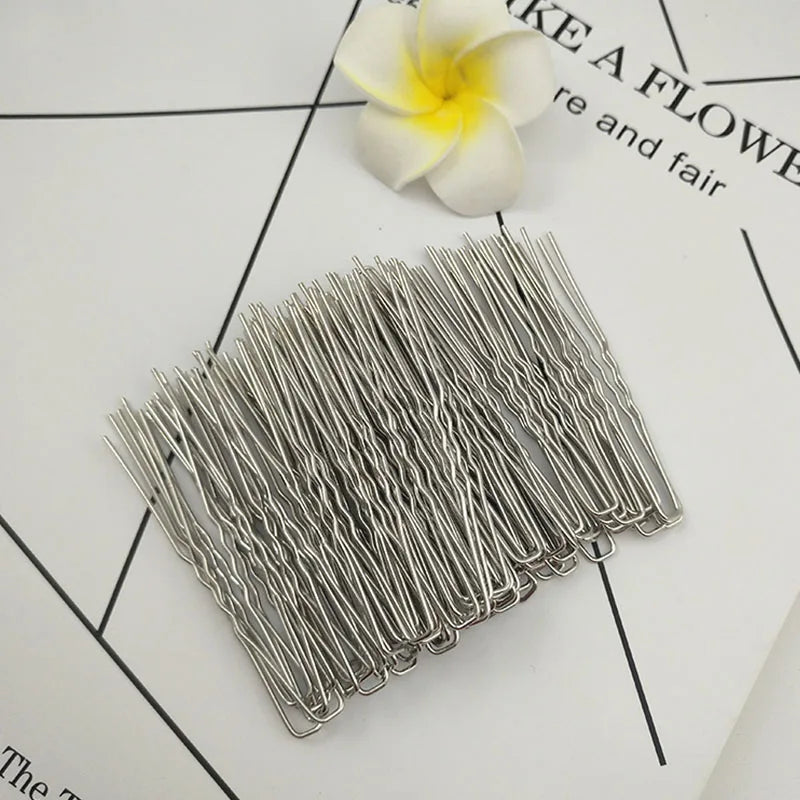50-Pack U-Shape Metal Hair Pins – DIY Hair Jewelry Sticks Hair Pins Set SWANS 01-Silver Color