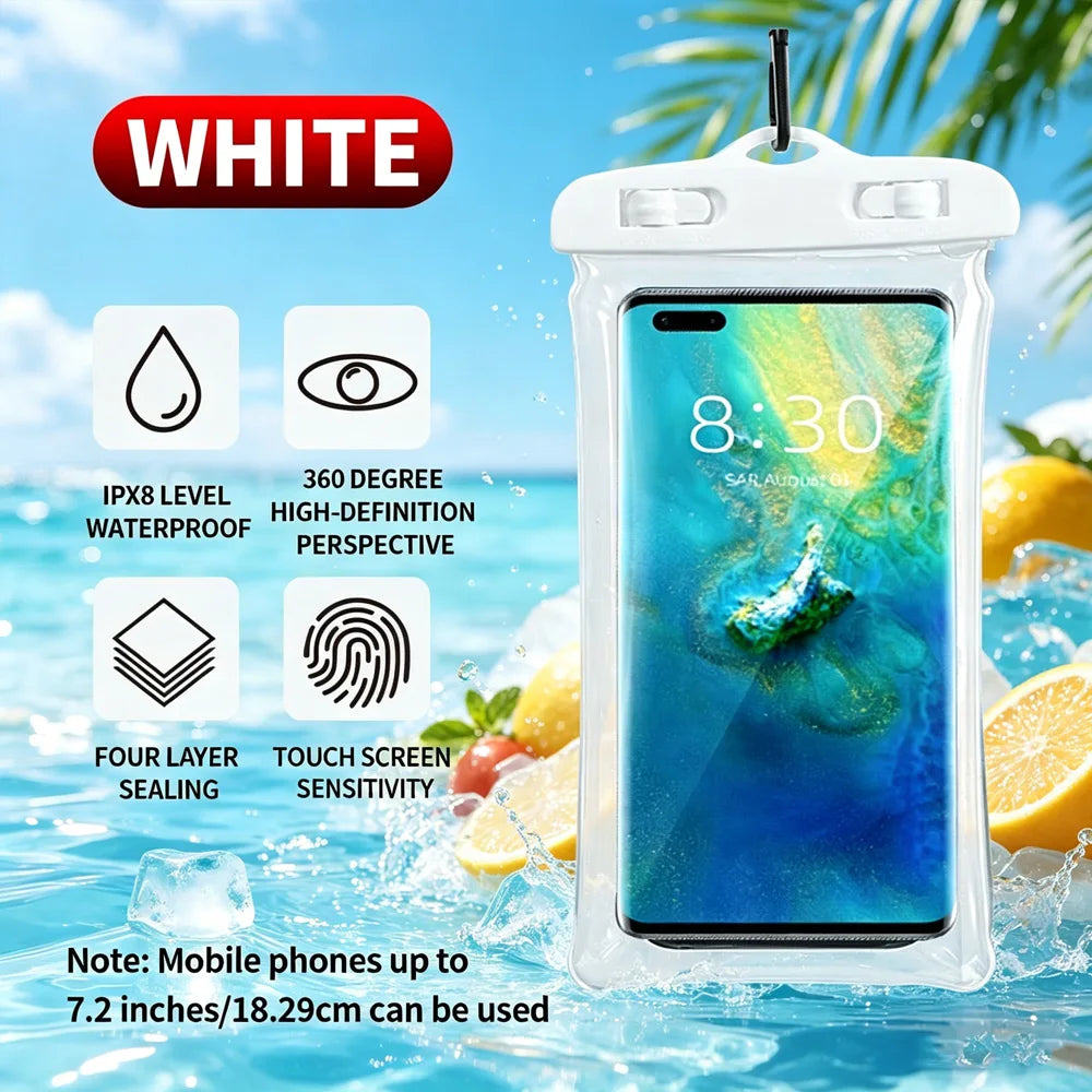 Floating Airbag Waterproof Phone Pouch with Lanyard Waterproof Phone Pouch SWANS WHITE