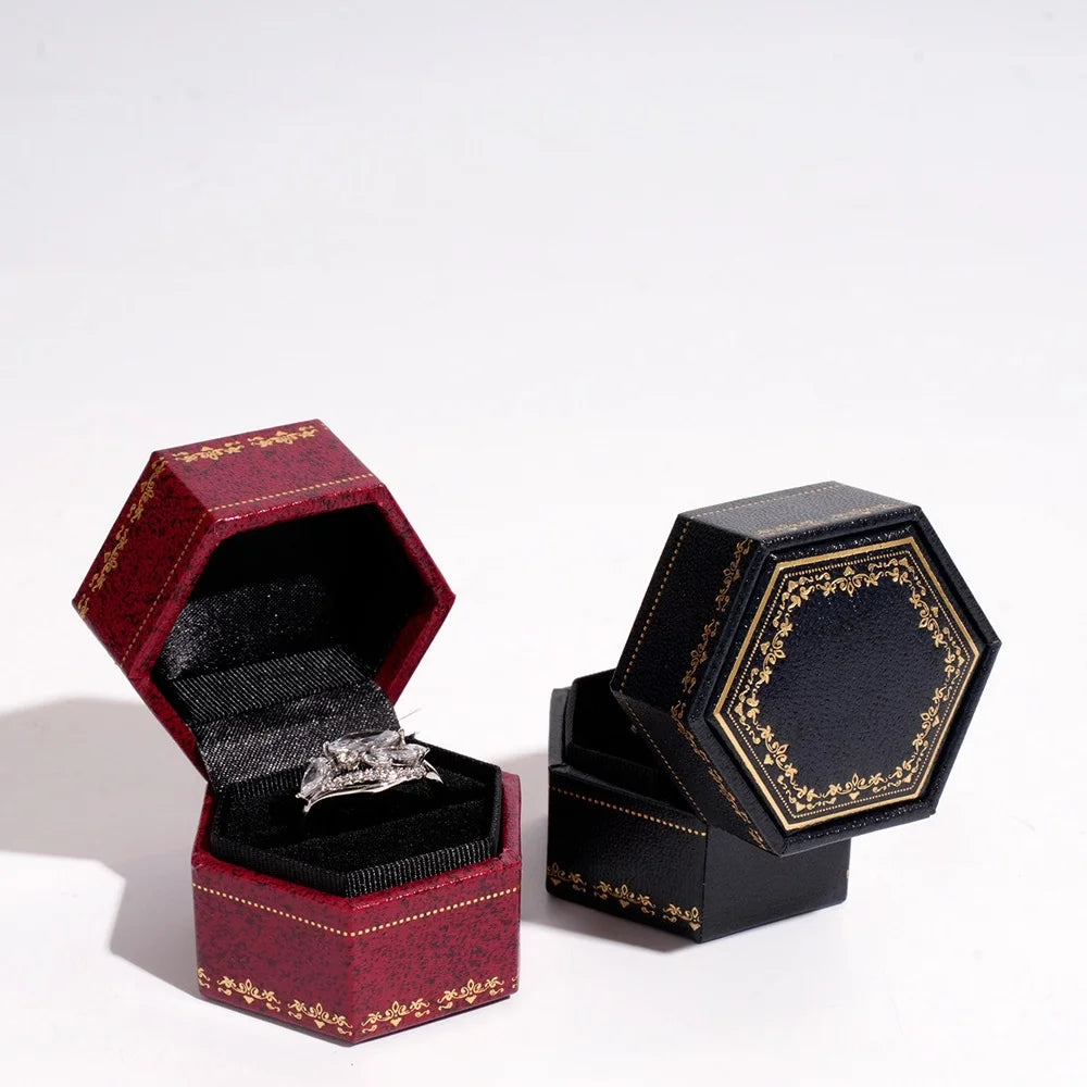 Floral Hexagonal Velvet Ring Box – Retro Jewelry Gift Case Jewelry Storage Box SWANS