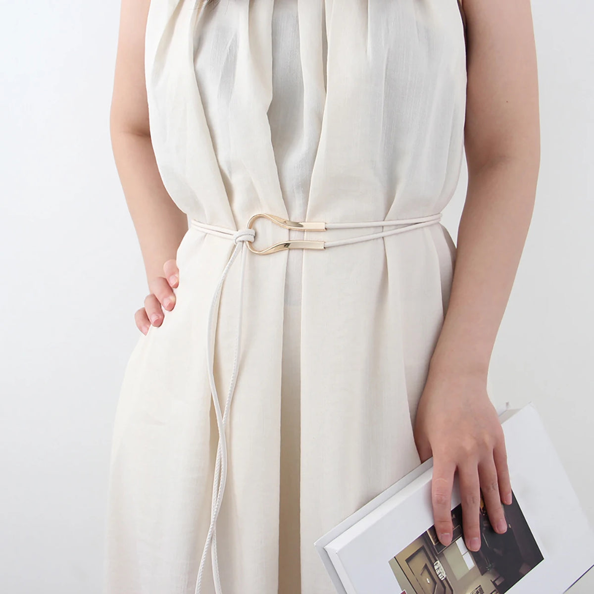 Women's PU Leather Knotted Thin Waist Belt – Decorative Girdle Women's Fashion Belt SWANS white One Size