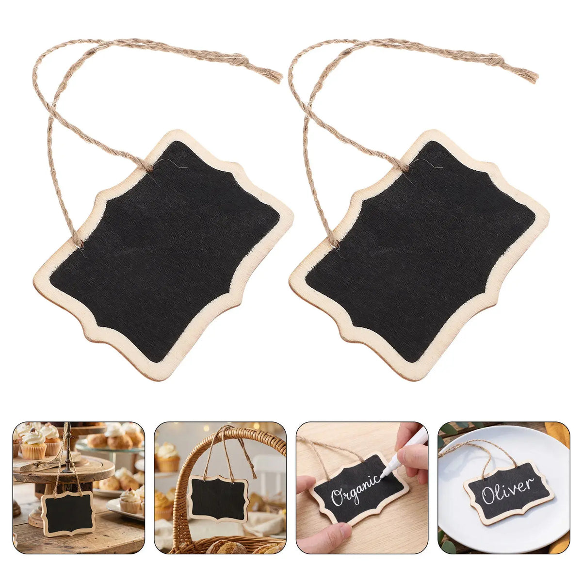 40-Pack Mini Wooden Chalkboard Tags – Reusable Hanging Labels Chalkboard Label Tags SWANS