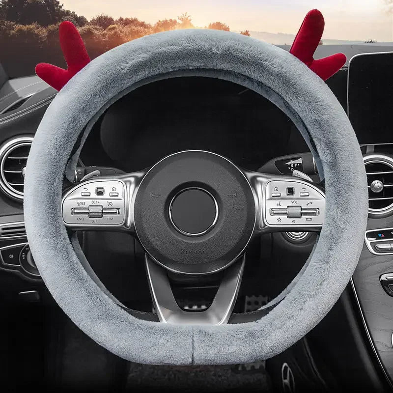 Plush Winter Steering Wheel Cover – Anti-Slip Universal 38cm Steering Wheel Cover SWANS DX-1PC gray
