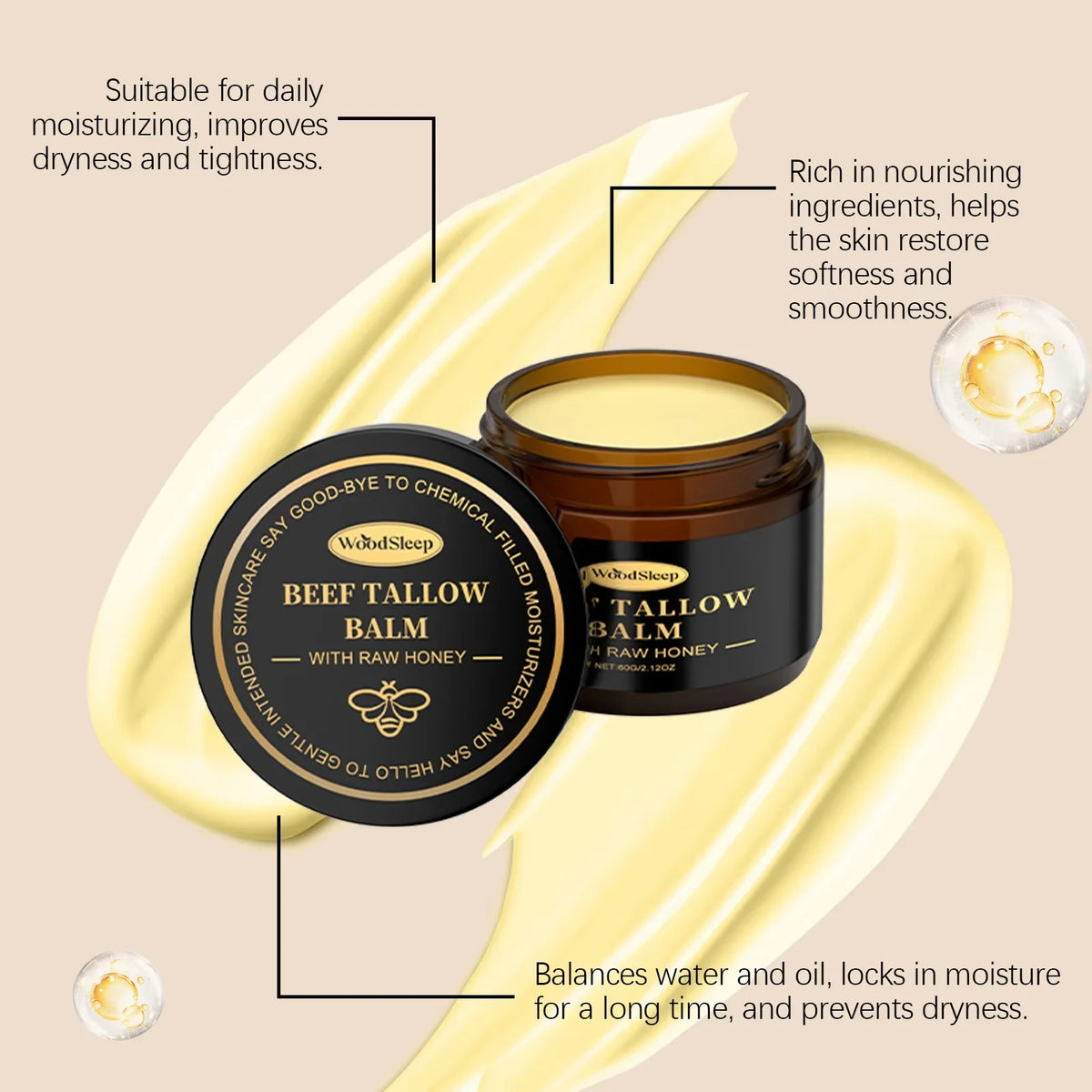 WOODSLEEP Beef Tallow Honey Balm – Nourishing Face & Body Cream Face & Body Cream SWANS