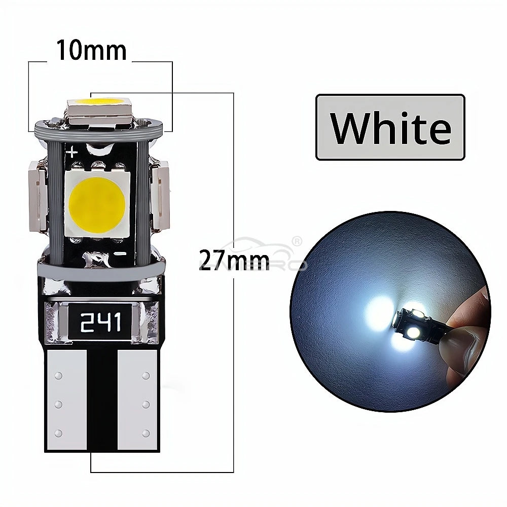 T10 W5W 5SMD LED Car Bulbs 12V | 20/50/100 Pack Error-Free LED Car Bulbs SWANS WHITE 50PCS