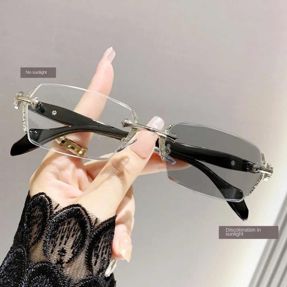 Y2K Frameless Blue Light Blocking Glasses – Unisex Retro Blue Light Glasses SWANS Silver Type 2