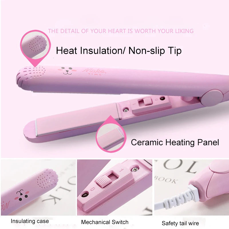 YIBER Mini Ceramic Hair Straightener & Curler | Travel Flat Iron Hair Straightener Curler SWANS
