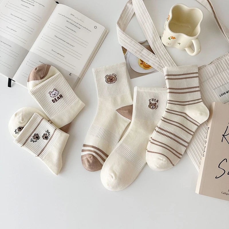 5-Pack Women's Striped Cartoon Cotton Socks – Mid Tube Women's Cotton Socks SWANS