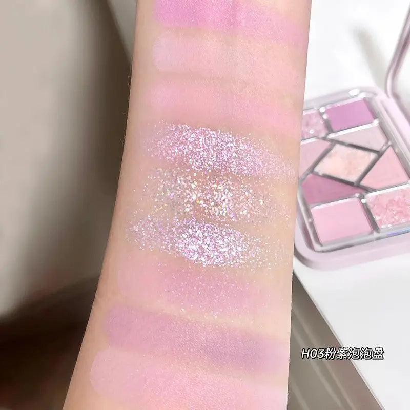 9-Color Pink Purple Eyeshadow Palette – Glitter, Pearl & Matte Eyeshadow Palette SWANS