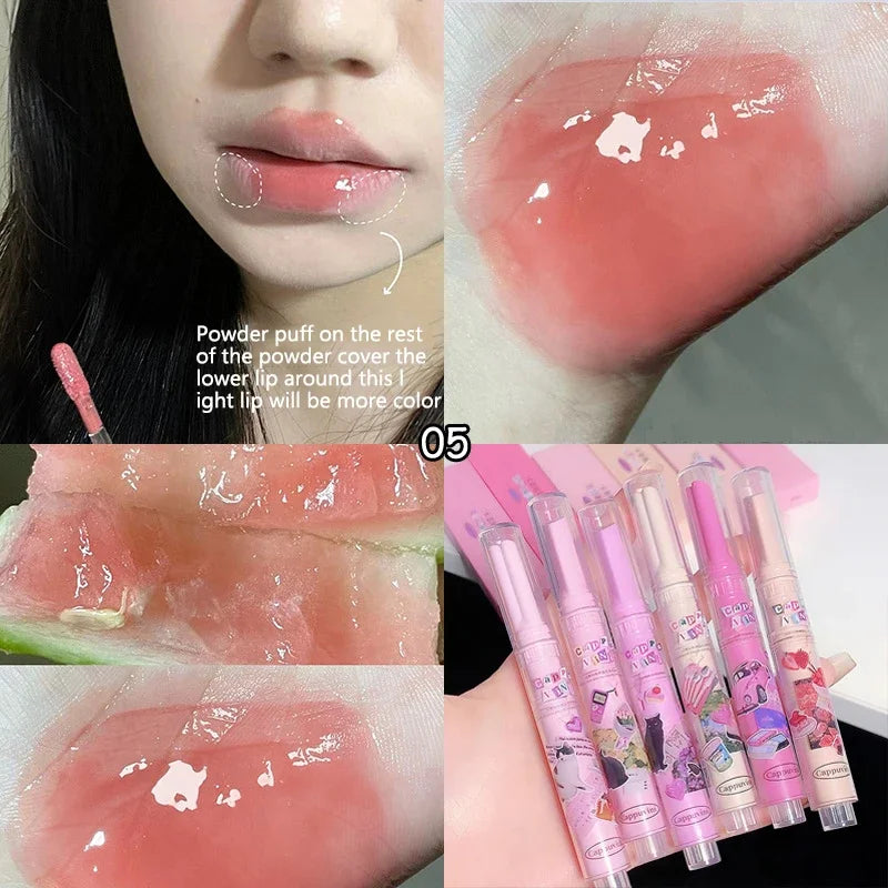 Watermelon Jelly Mirror Lip Gloss – Moisturizing K-Beauty Jelly Lip Gloss SWANS 05 1PCS