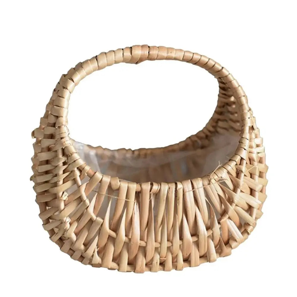 Wicker Flower Girl Basket – Willow Rattan Half Moon Woven Wicker Storage Basket SWANS 1