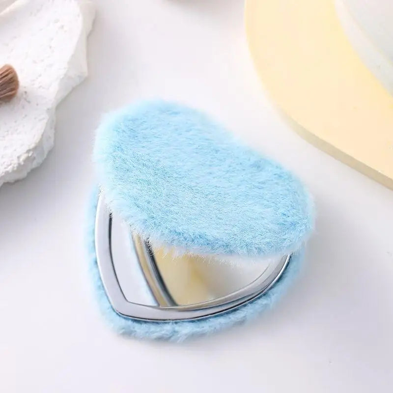 YOVIP Plush Folding Double-Sided Compact Makeup Mirror Compact Makeup Mirror SWANS Blue A1