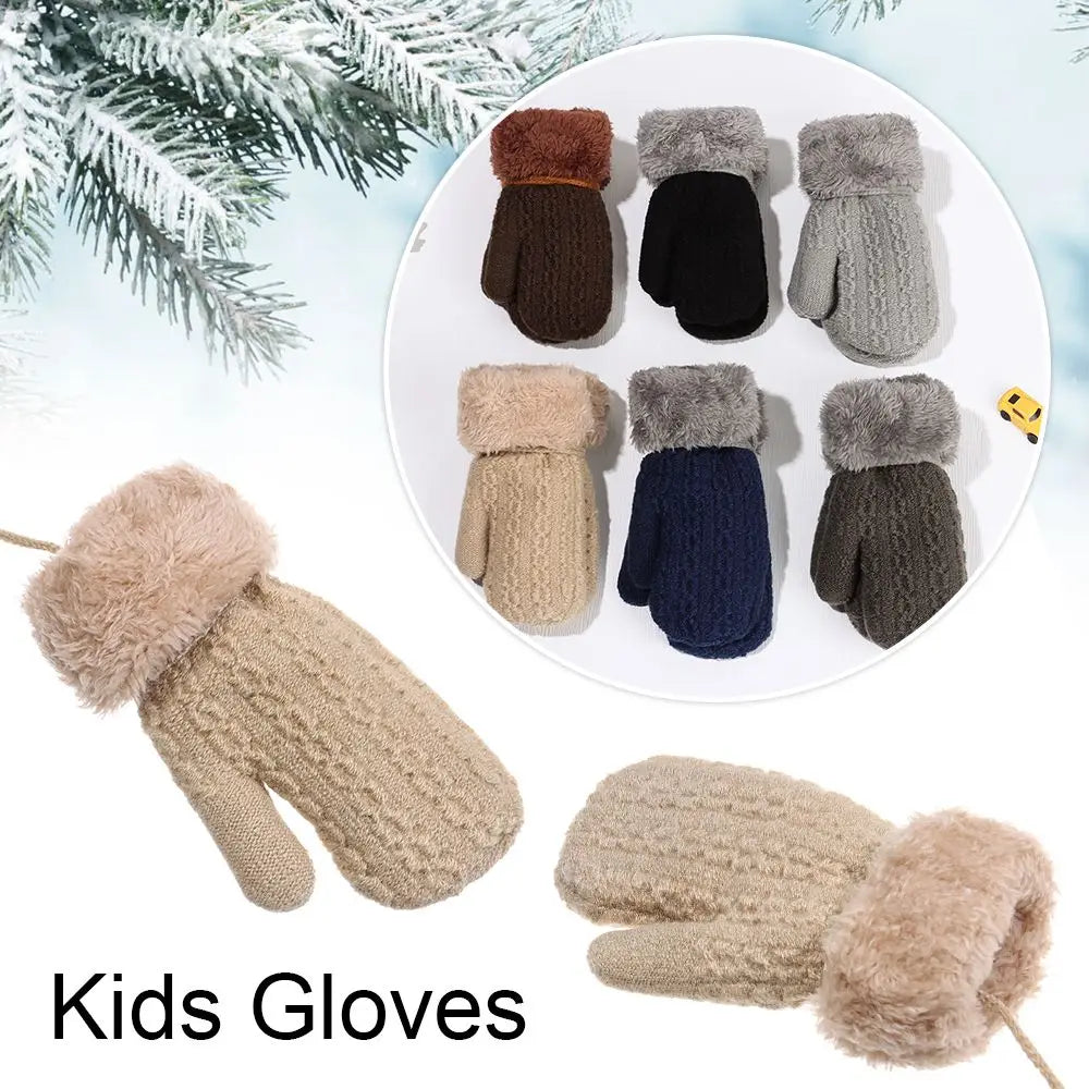 Kids Winter Knit Faux Fur Mittens Hanging Neck Gloves Ages 1–4 Kids Winter Mittens SWANS