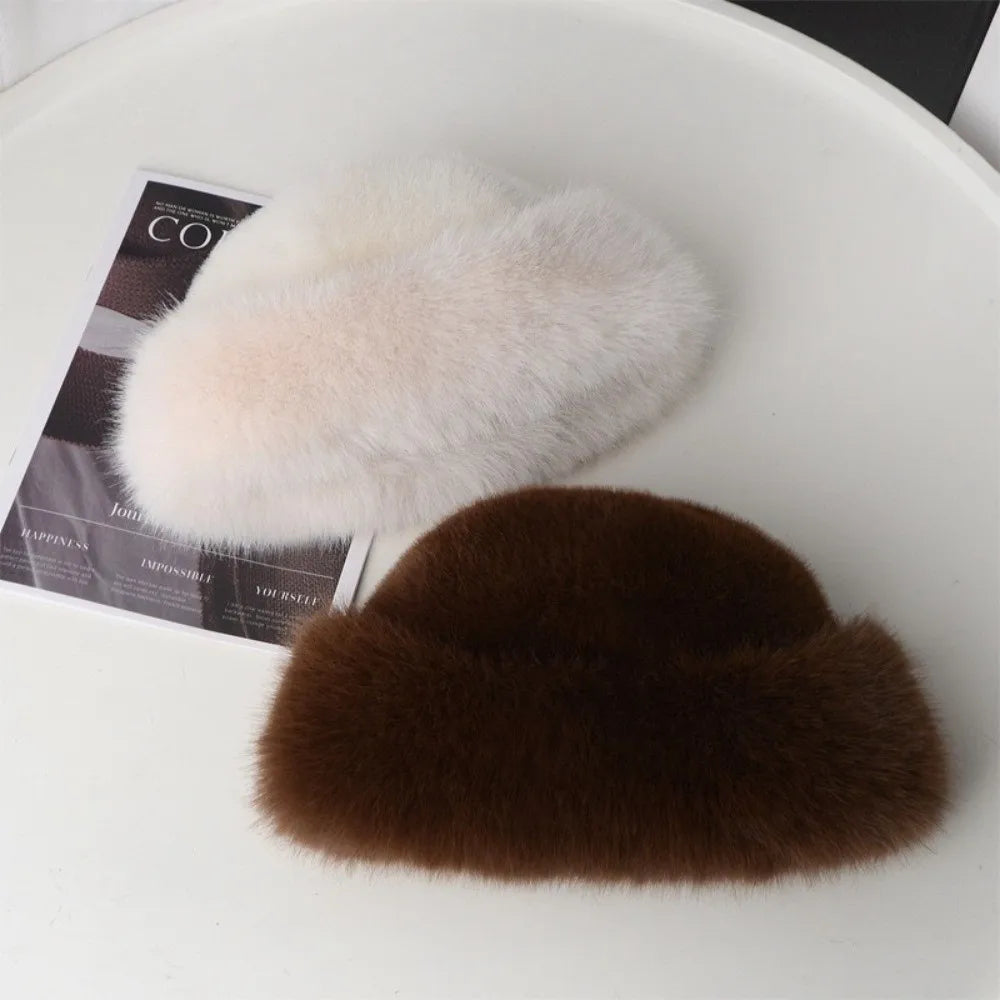 Fluffy Faux Fur Bucket Hat – Warm Windproof Beret Women Winter Bucket Hat SWANS