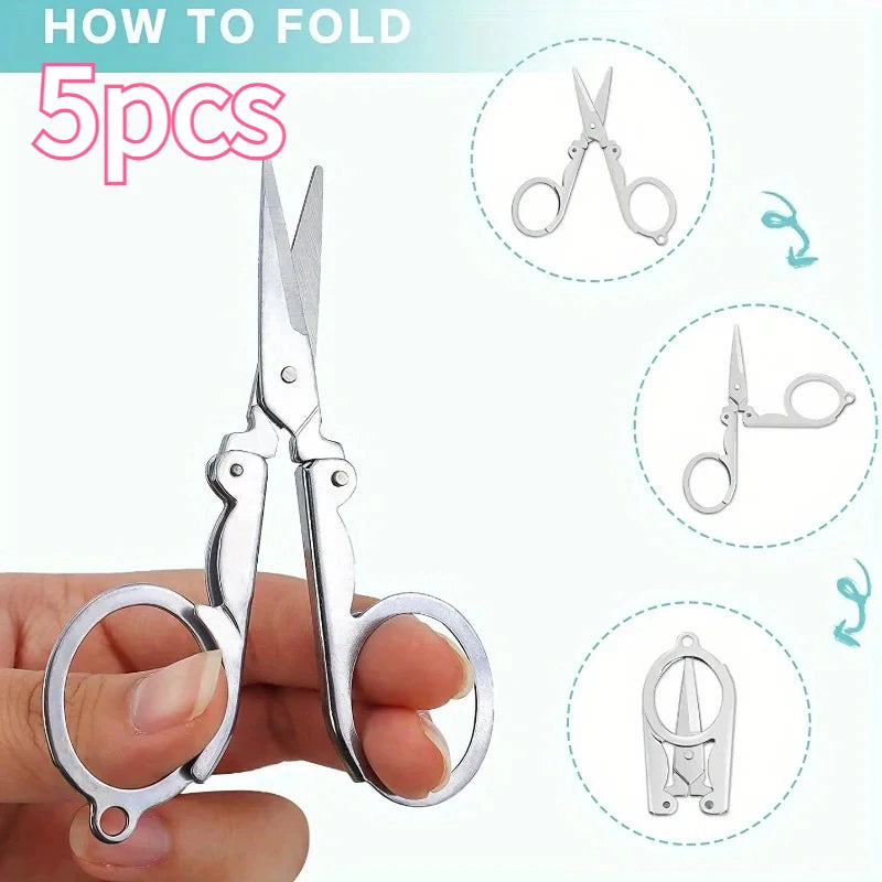 SWANS Foldable Mini Travel Scissors with Keychain | Stainless Foldable Travel Scissors SWANS Silver 5pcs