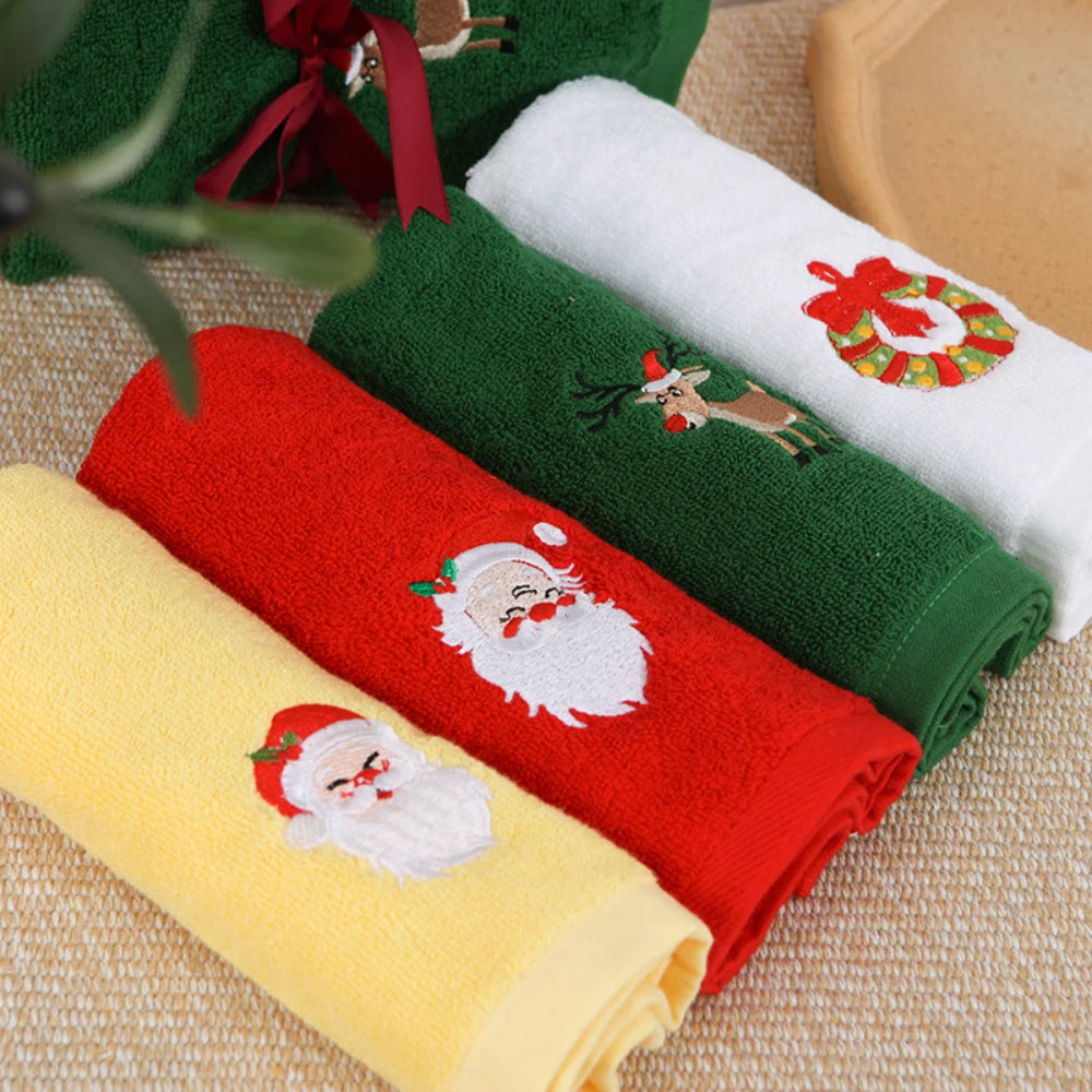 SWANS Vintage Christmas Holiday Towel – Santa & Reindeer Cotton Holiday Hand Towel SWANS