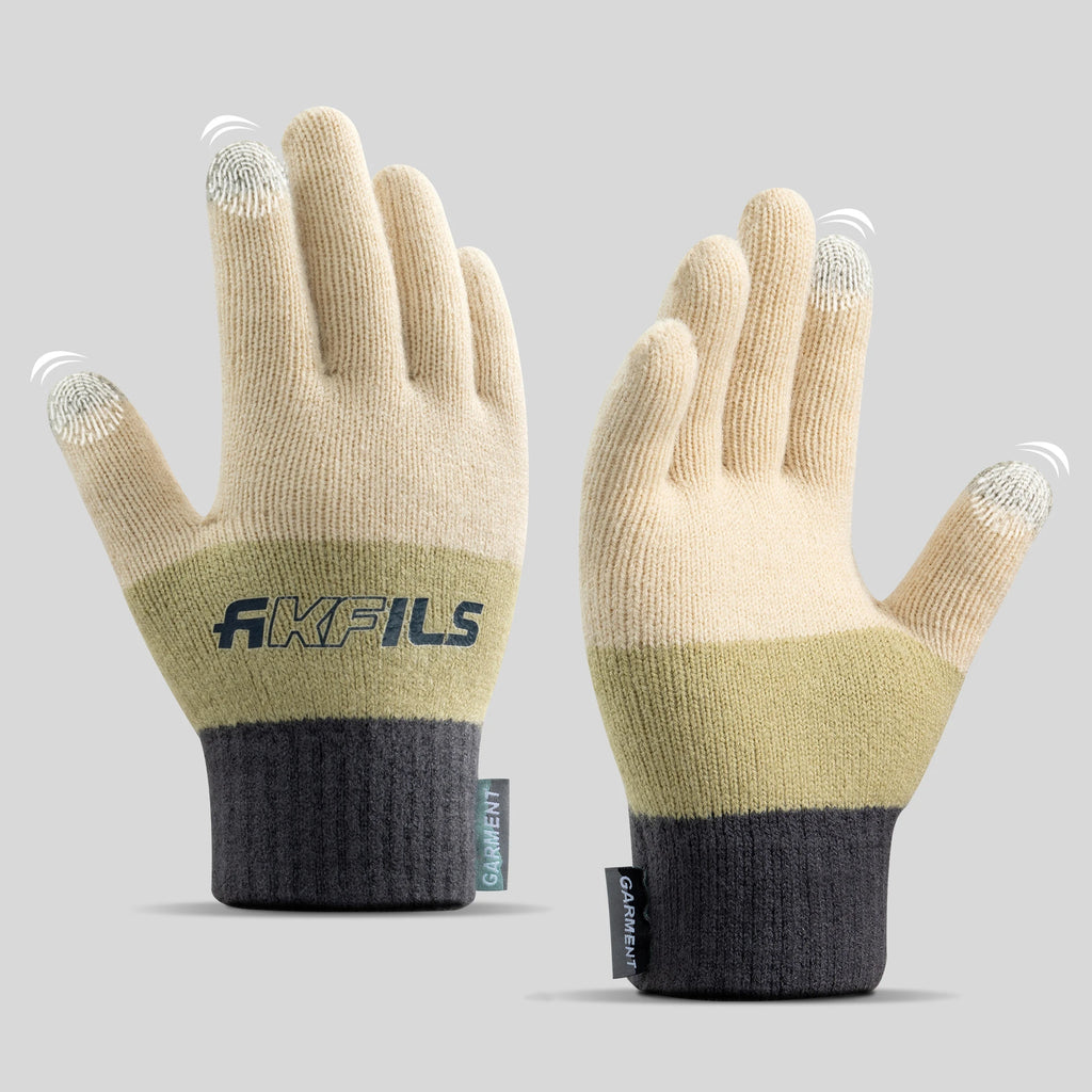 Winter Knit Cycling Gloves Touch Screen Compatible – Men's Warm Winter Cycling Gloves SWANS Beige