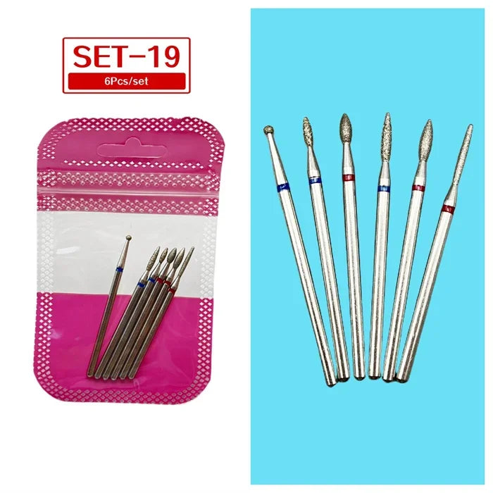 Tungsten Steel Nail Drill Bit Set – Cuticle Milling Cutter 6/7pc Nail Drill Bit Set SWANS 19