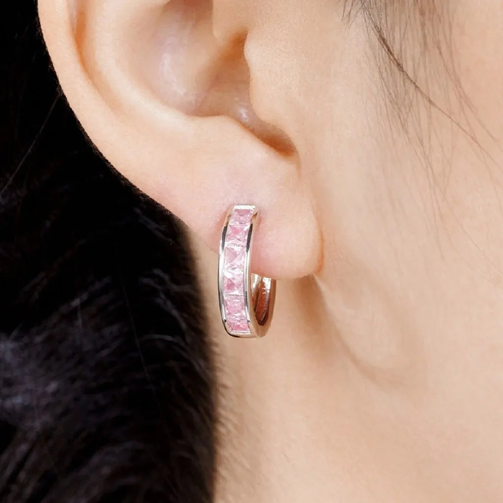 Pink Cubic Zirconia Hoop Earrings – Lightweight Fashion Jewelry Hoop Earrings SWANS