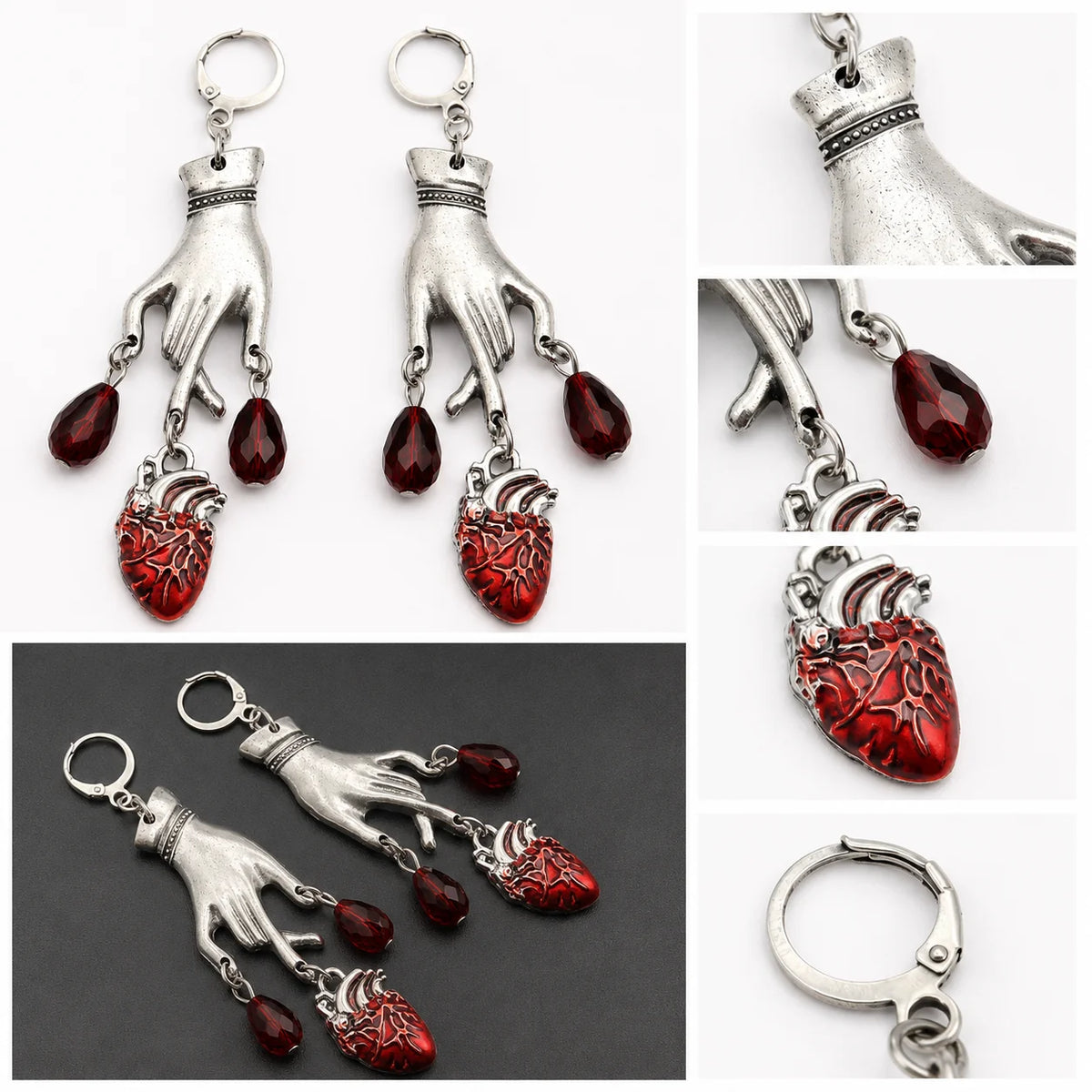 Gothic Vampire Hand Heart Drop Earrings – Punk Halloween Gothic Drop Earrings SWANS
