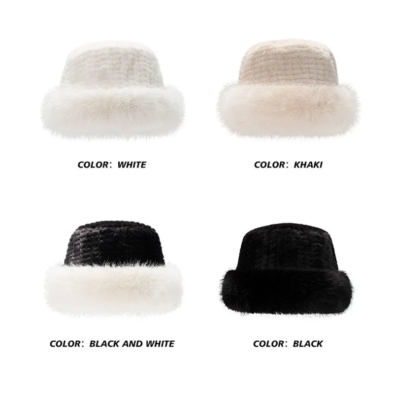 Fluffy Faux Fur Women's Bucket Hat – Plush Winter Fisherman Cap Women's Bucket Hat SWANS
