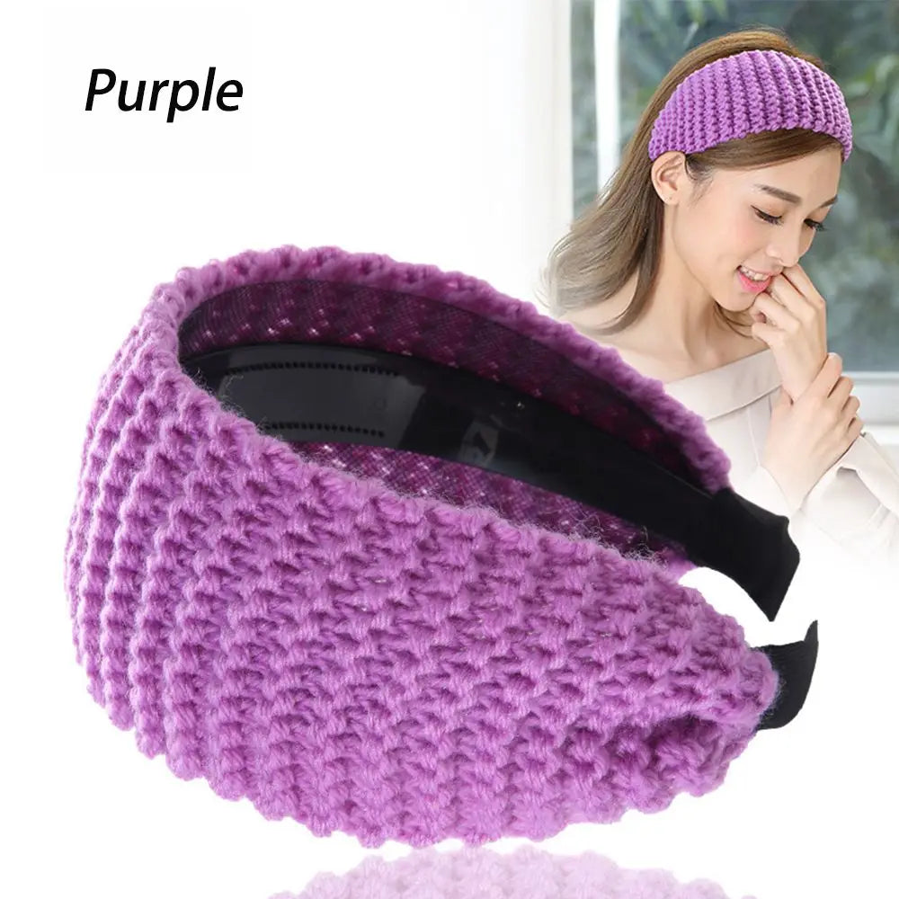 Women's Knitted Headband – Warm Wool Head Wrap Accessory Knitted Headband SWANS purple