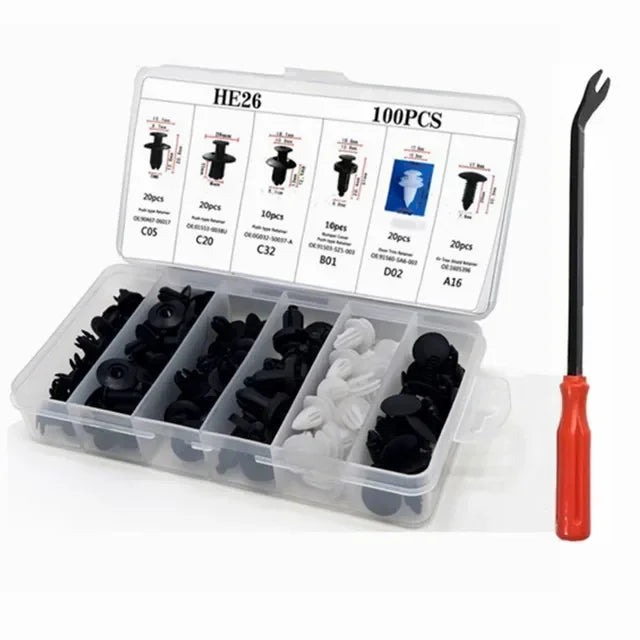 800-Pc Car Fastener Clip Kit – Push Retainer Pin Rivets Auto Fastener Clip Kit SWANS 100 Pcs with Tool