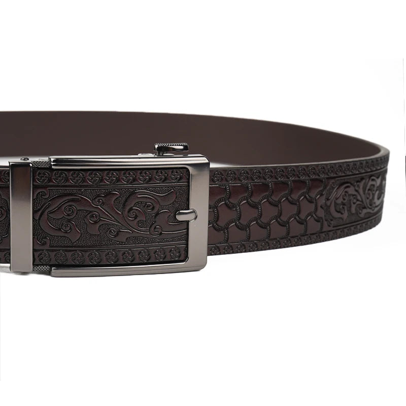 Men's Embossed Split Leather Belt – Adjustable Buckle | 3.5cm Men's Leather Belt SWANS