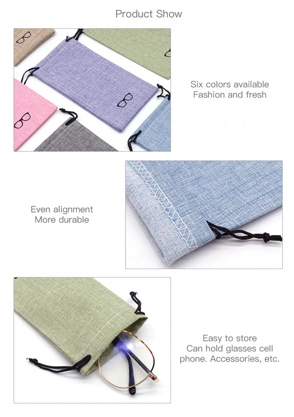 Soft Linen Glasses Case – Dustproof Drawstring Pouch for Travel Eyewear Pouch Case SWANS