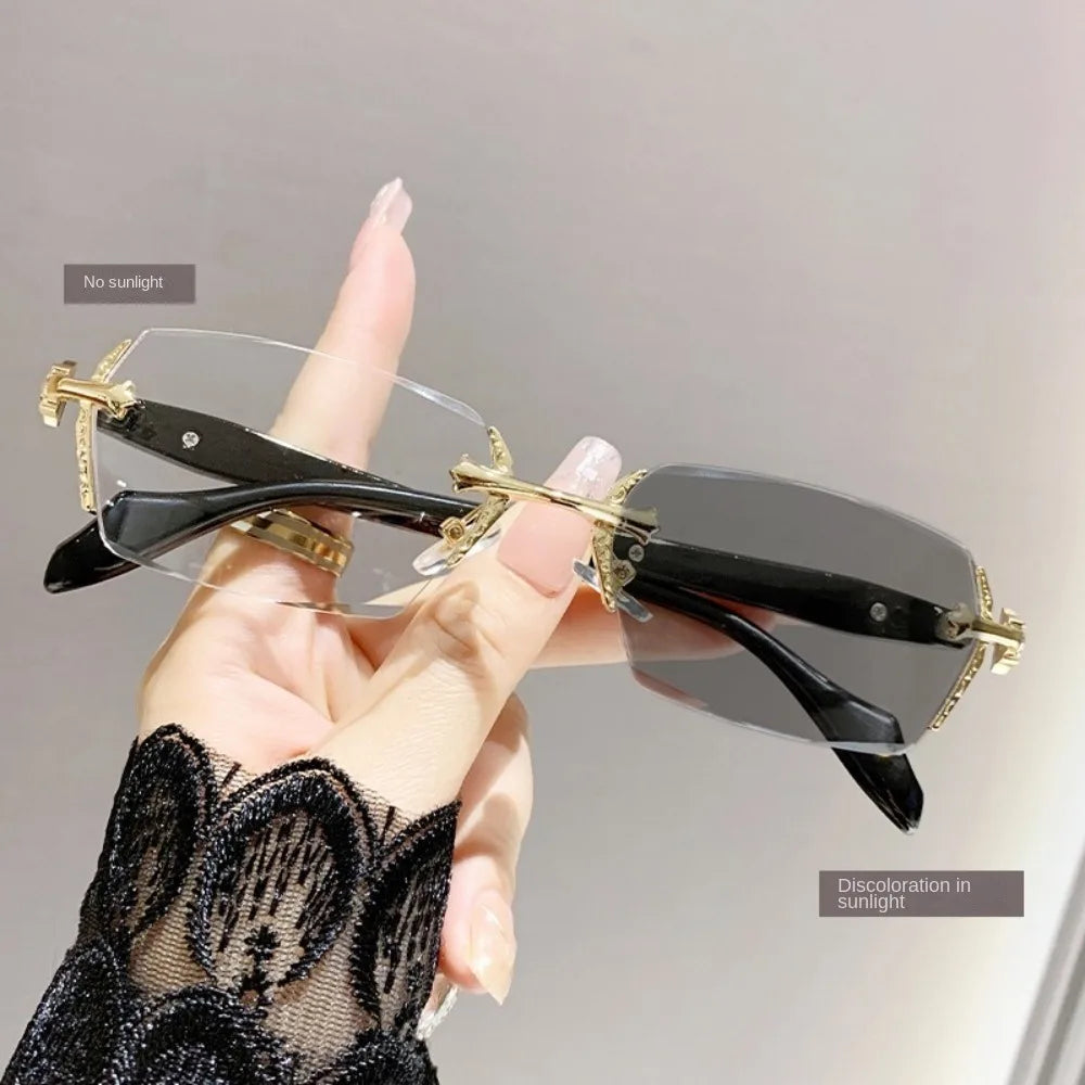 Y2K Frameless Blue Light Blocking Glasses – Unisex Retro Blue Light Glasses SWANS Gold Type 2