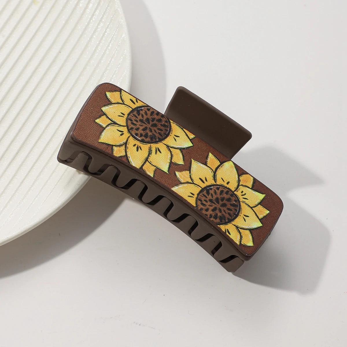 Western PU Leather Hair Claw Clips – Sunflower Southwest Print Hair Claw Clips SWANS 04