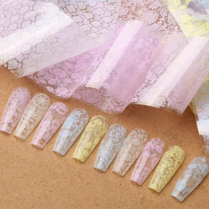 Lace Tulip Nail Foils – Black & White Sequin Nail Stickers Nail Art Stickers SWANS