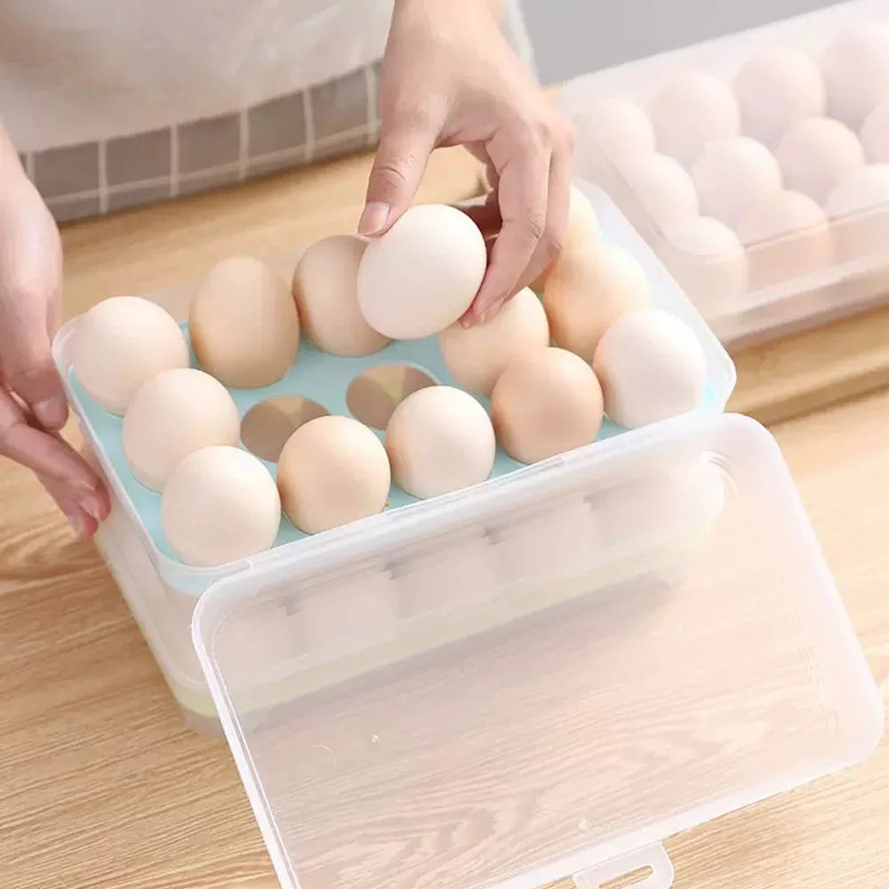 SWANS 15-Grid Stackable Transparent Egg Holder for Fridge Egg Storage Tray SWANS
