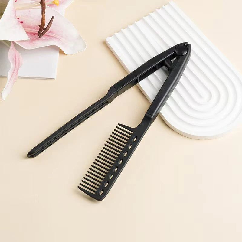 V-Type Hair Straightener Brush – Styling Comb for Men & Women Hair Straightener Brush SWANS Black
