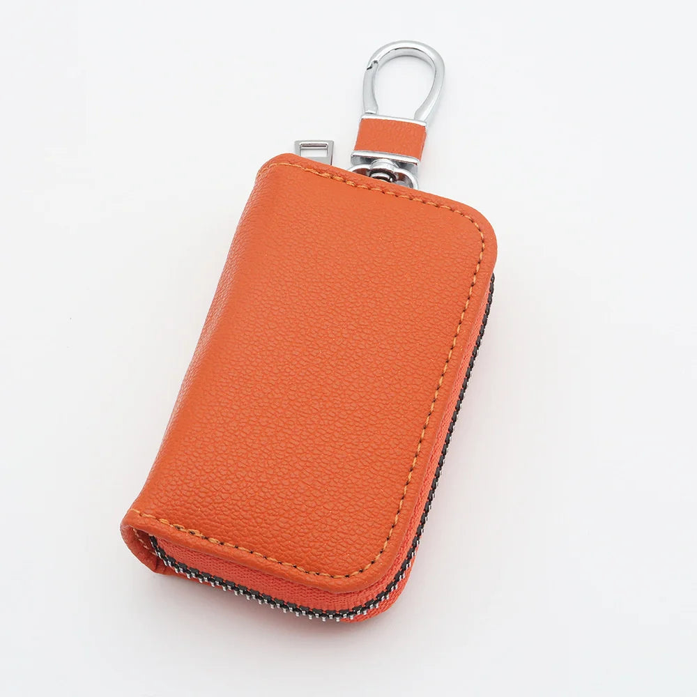 Unisex PU Leather Key Wallet Organizer – Zipper Key Case Key Wallet Organizer SWANS Orange