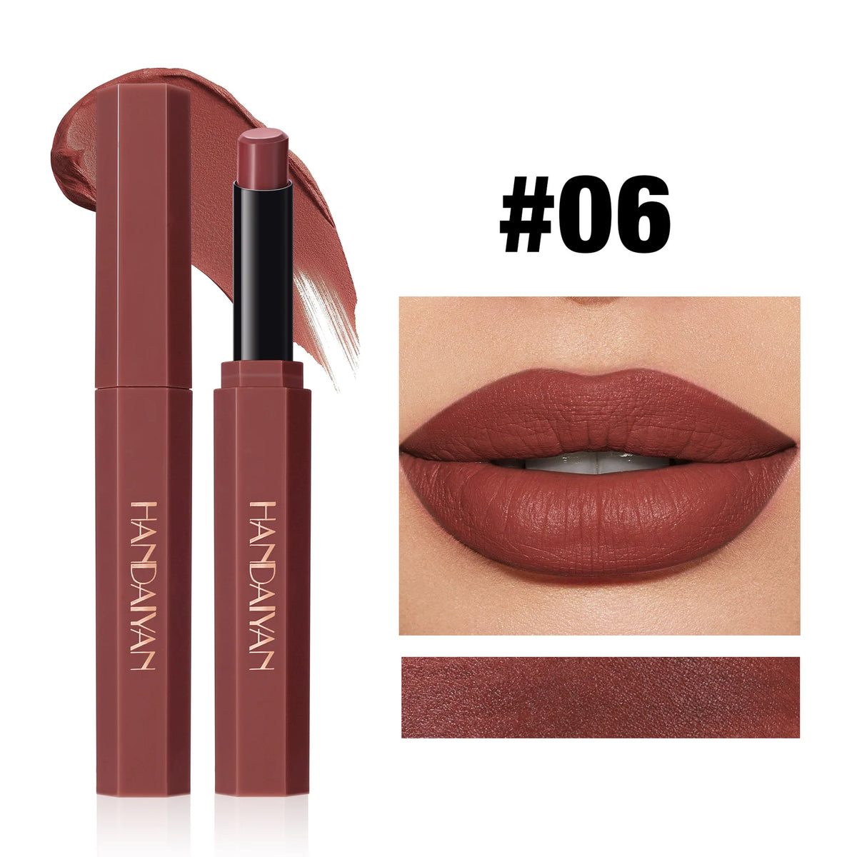 6-Color Velvet Matte Lipstick – Long-Lasting & Highly Pigmented Velvet Matte Lipstick SWANS 06