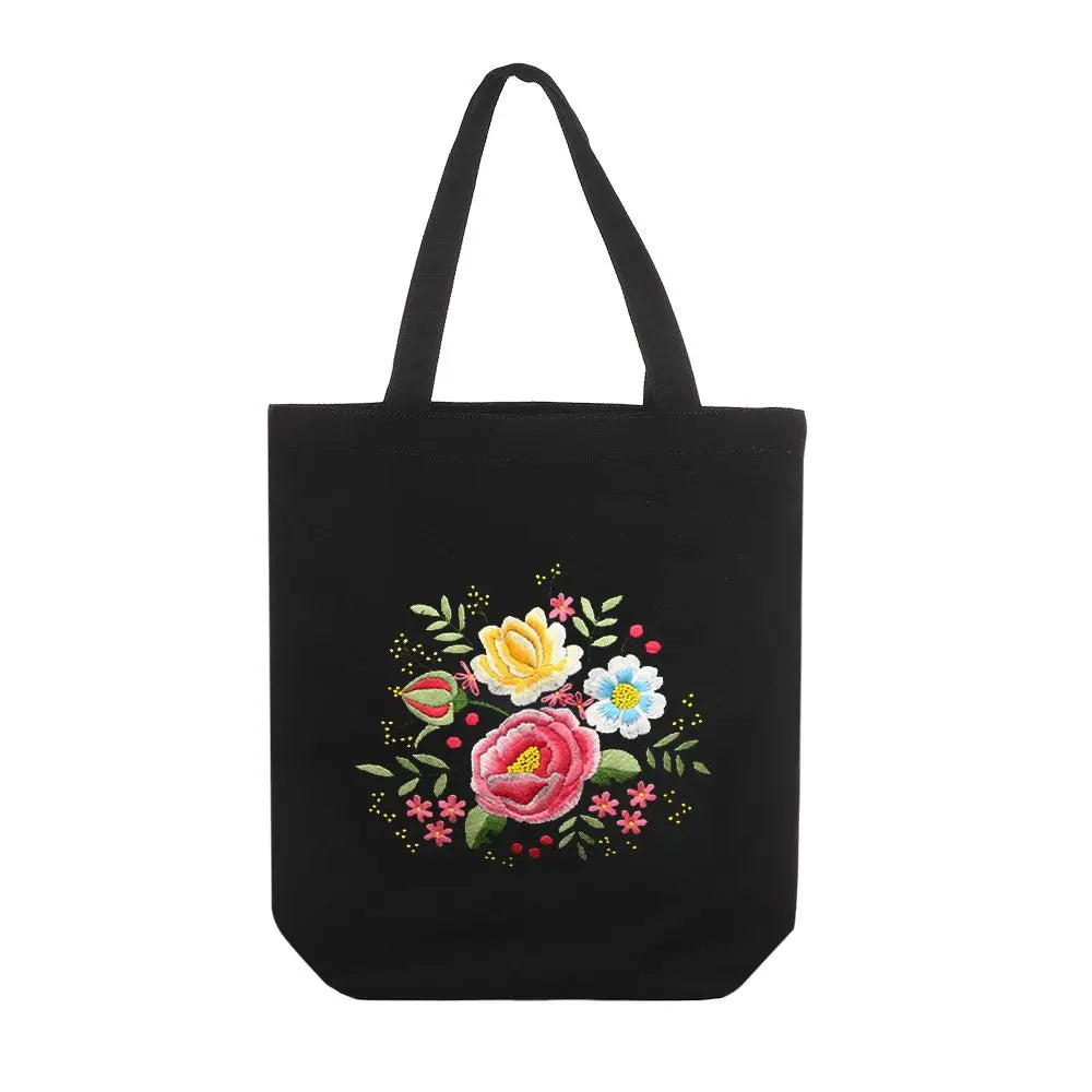 Flower Embroidery Kit with Canvas Tote Bag – Beginner DIY Embroidery Craft Kit SWANS 18