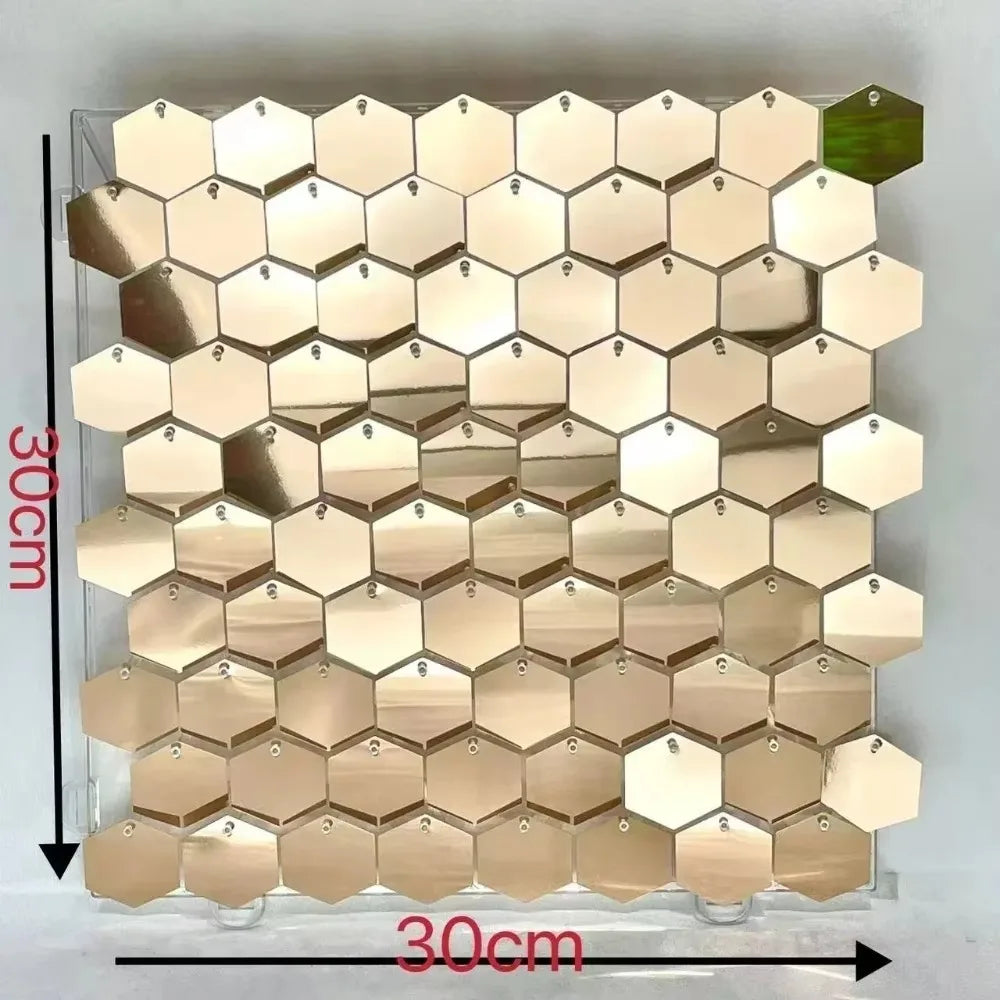 Glitter Sequin Backdrop Hexagon Panel – Silver & Gold 30x30cm Party Backdrop Panel SWANS