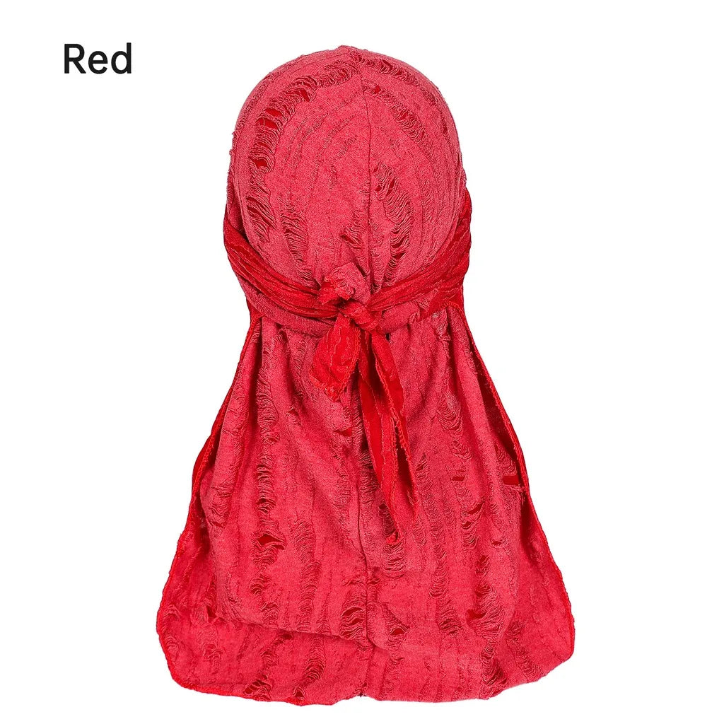 Distressed Pirate Skull Cap Durag Brimless Beanie – 9 Colors Skull Cap Durag SWANS Red
