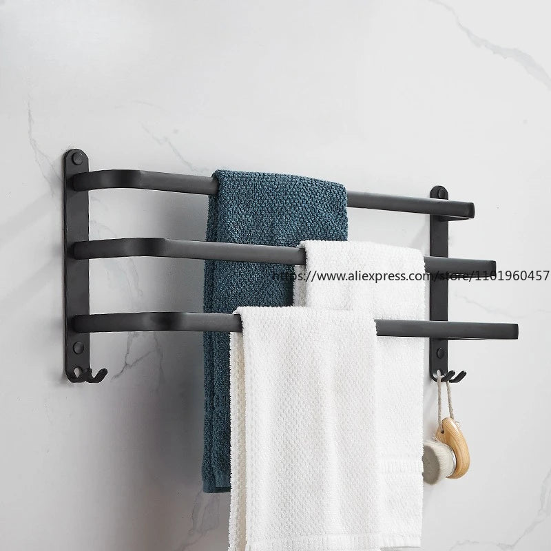 SWANS No-Drill Double Towel Bar – Space Aluminum Rack Towel Bar Rack SWANS