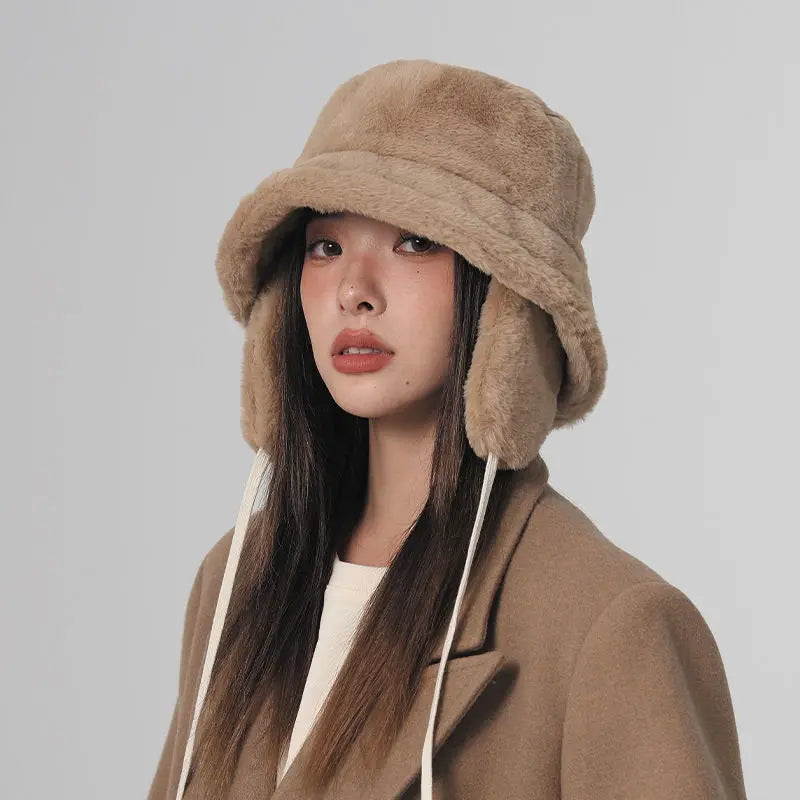 Women's Fluffy Faux Fur Bucket Hat – Warm Winter Fisherman Cap Winter Bucket Hat SWANS