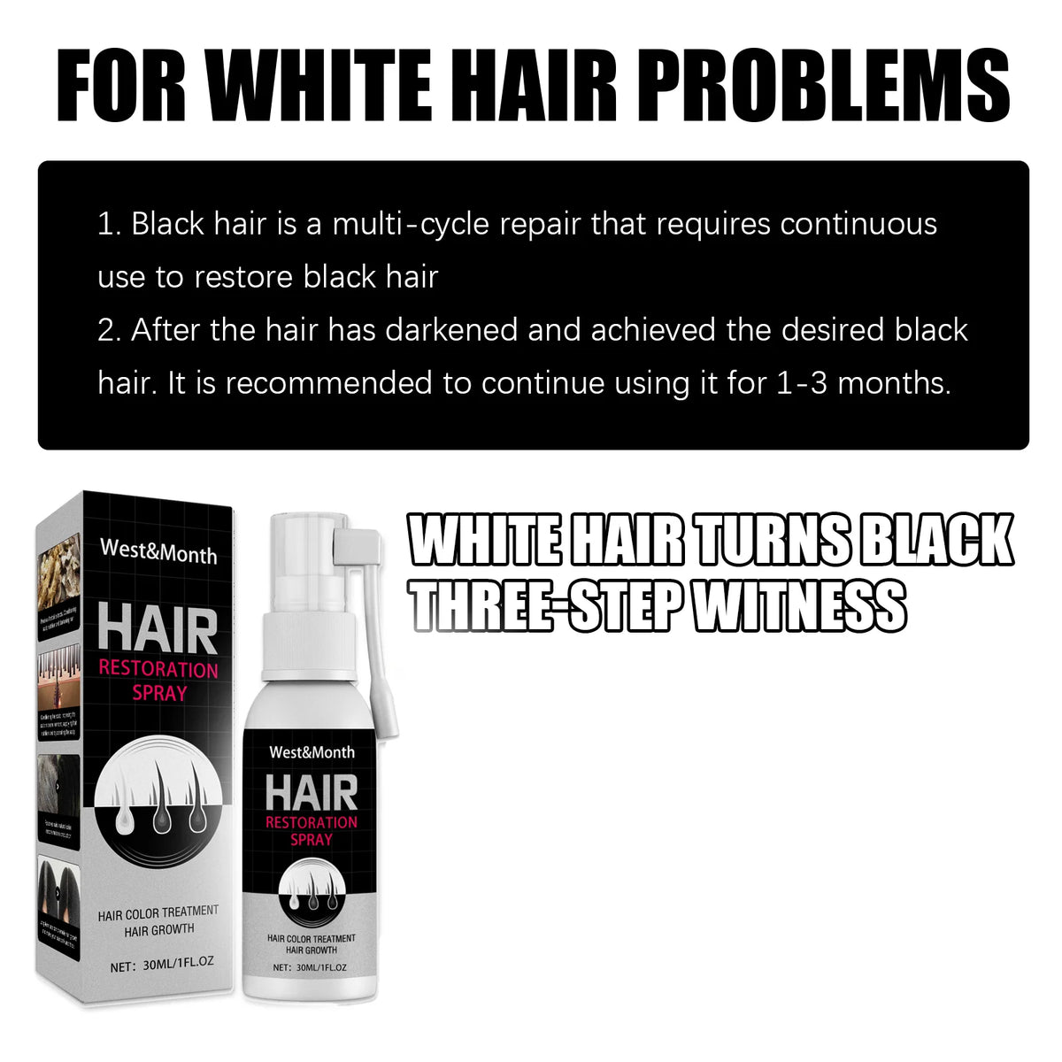 WEST MONTH Natural Black Hair Restore Spray Serum 30ml Hair Treatment Spray SWANS