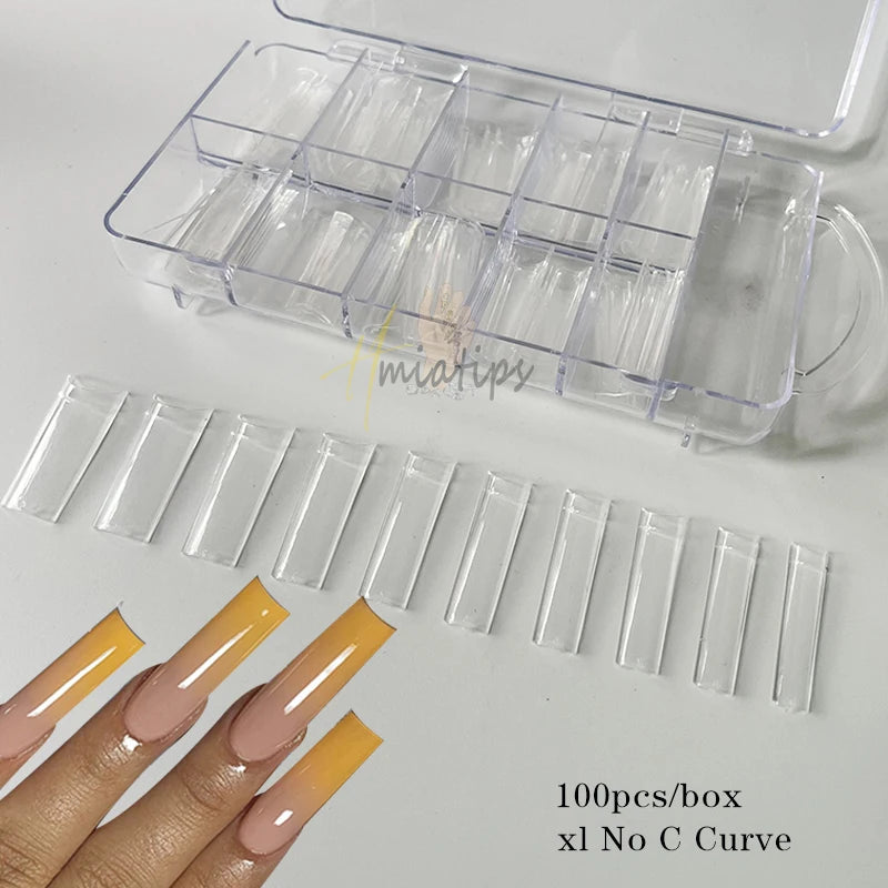 Transparent Coffin Press-On False Nail Tips 60pcs | Clear Press-On Nail Tips SWANS no c square