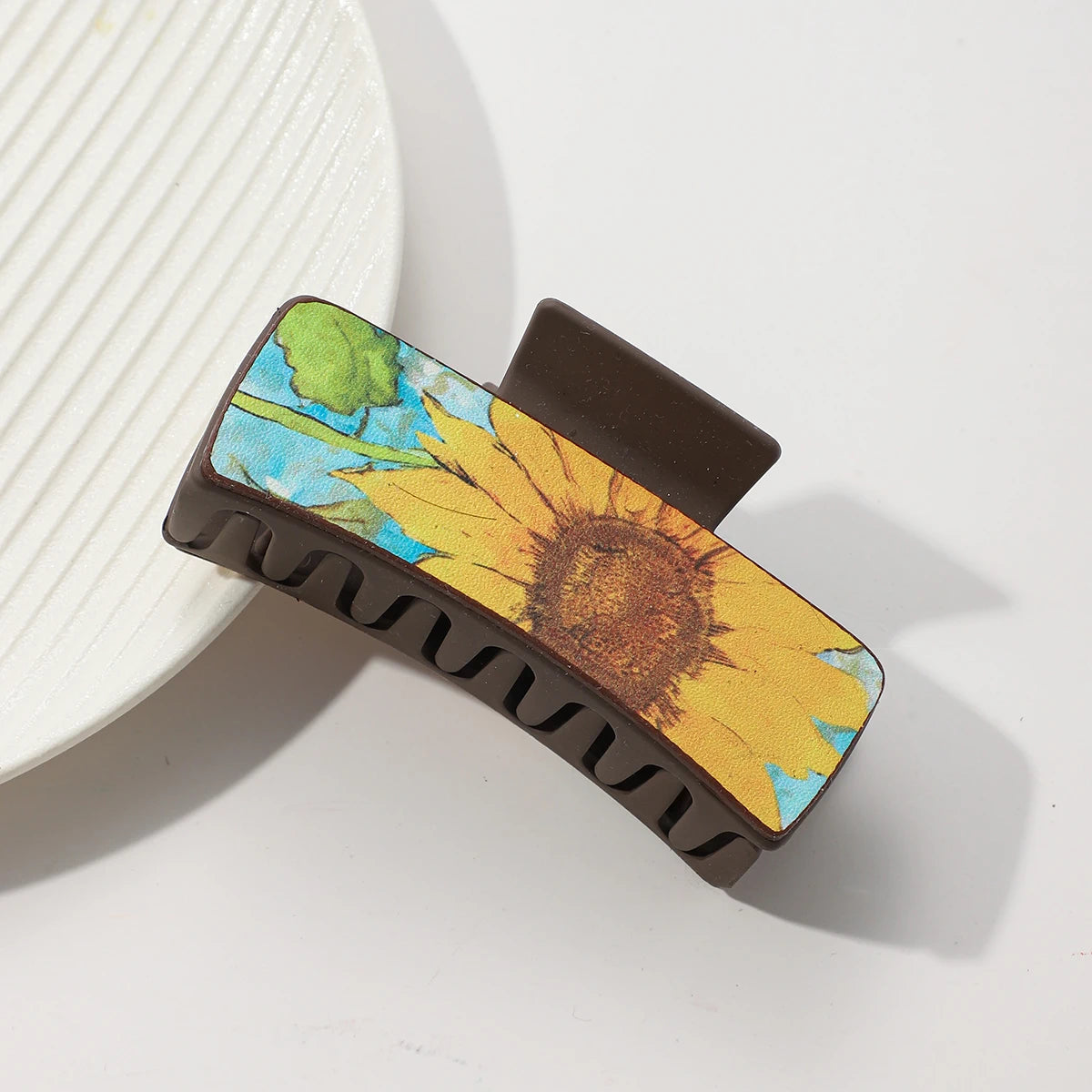 Western PU Leather Hair Claw Clips – Sunflower Southwest Print Hair Claw Clips SWANS 07