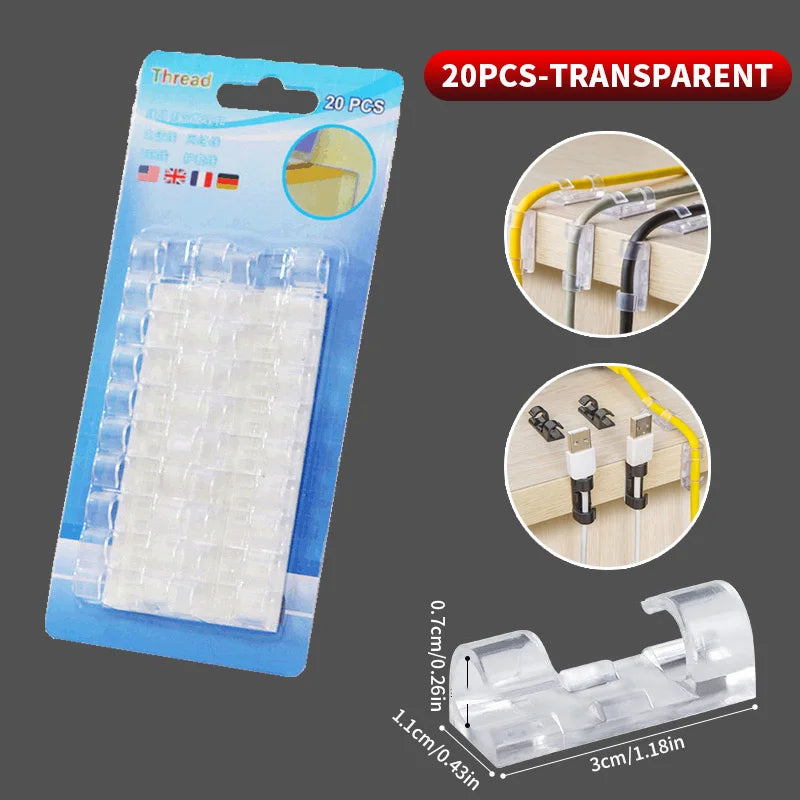 Cable Organizer Clips – Desktop Cord & Wire Management Cable Organizer Clips SWANS Transparent-20PCS