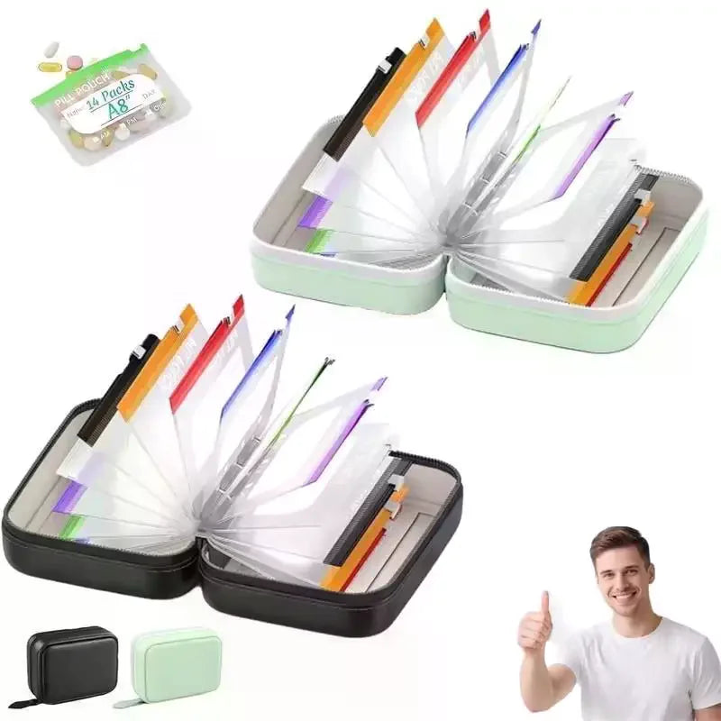 Waterproof Pill Pouch Kit – 7/14 Color-Coded Writable Pouches Pill Organizer Kit SWANS