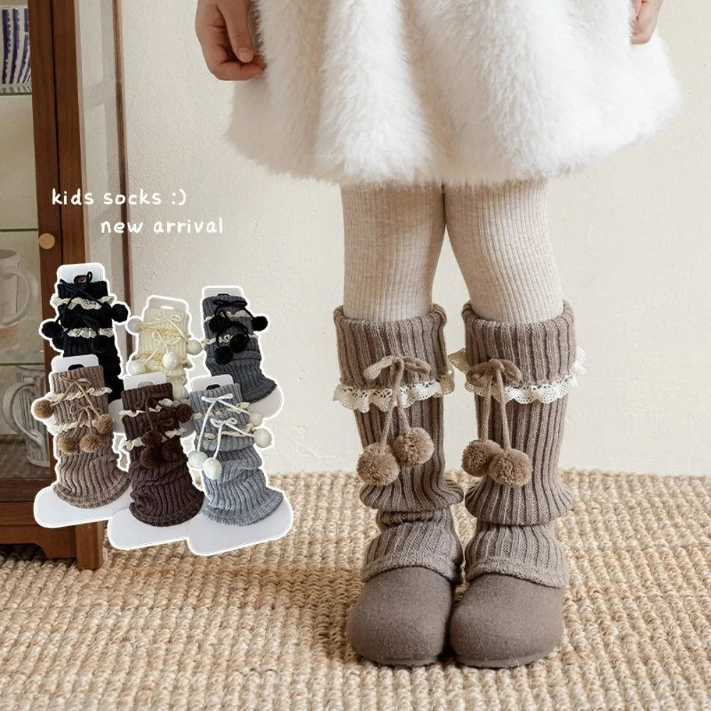 Girls Knitted Leg Warmers Bow Pompom Cotton – Ages 3–12 Girls Leg Warmers SWANS