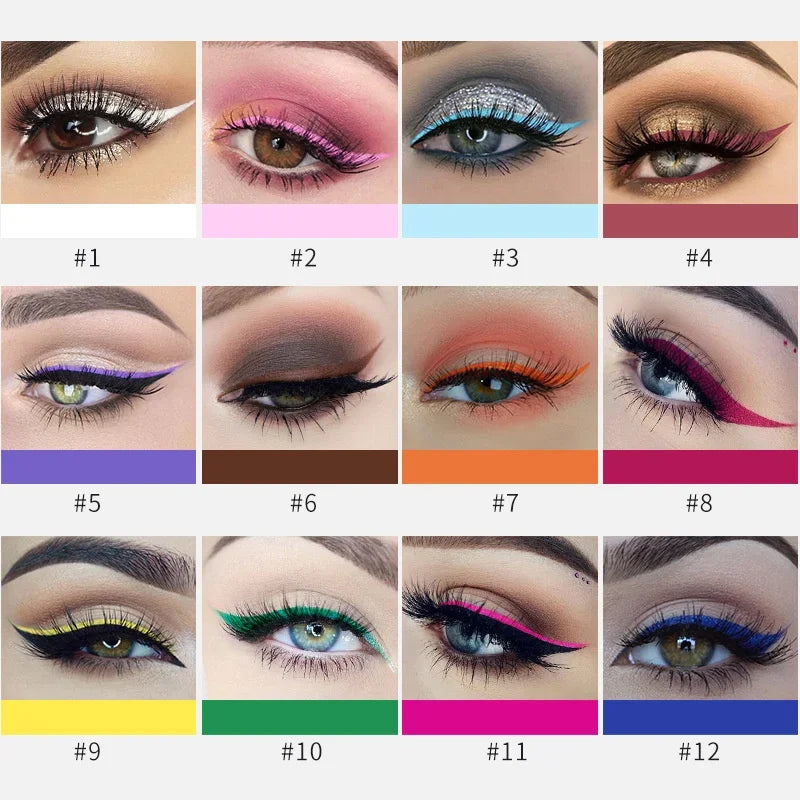 HANDAIYAN 12-Pc Waterproof Color Liquid Eyeliner Set – Matte Liquid Eyeliner Set SWANS